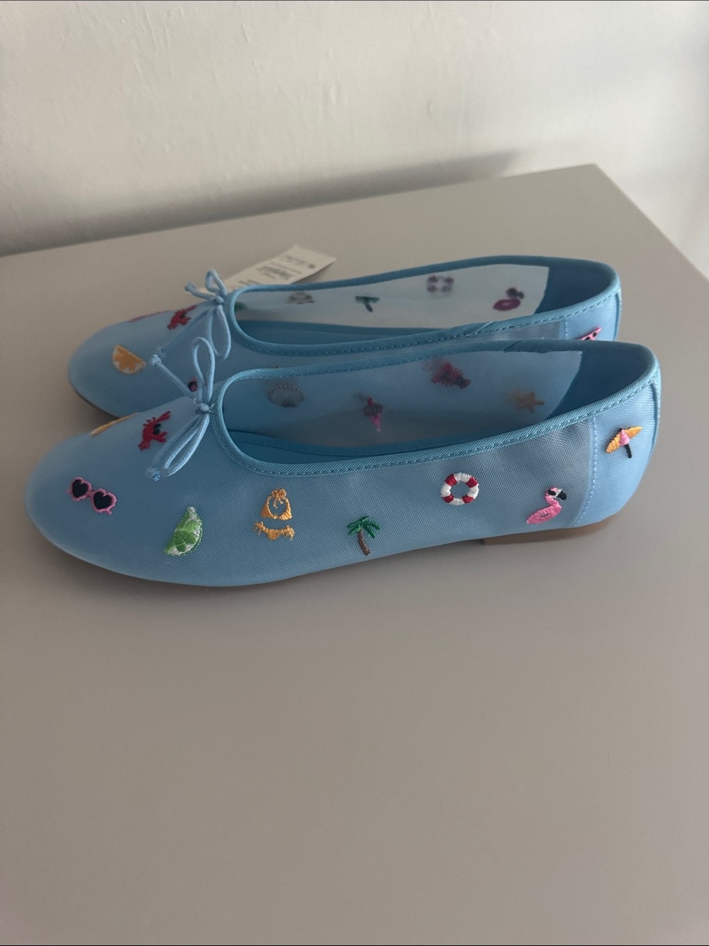 No Boundaries Light Blue Embroidered Kids Ballet Flats - Picture 4 of 5